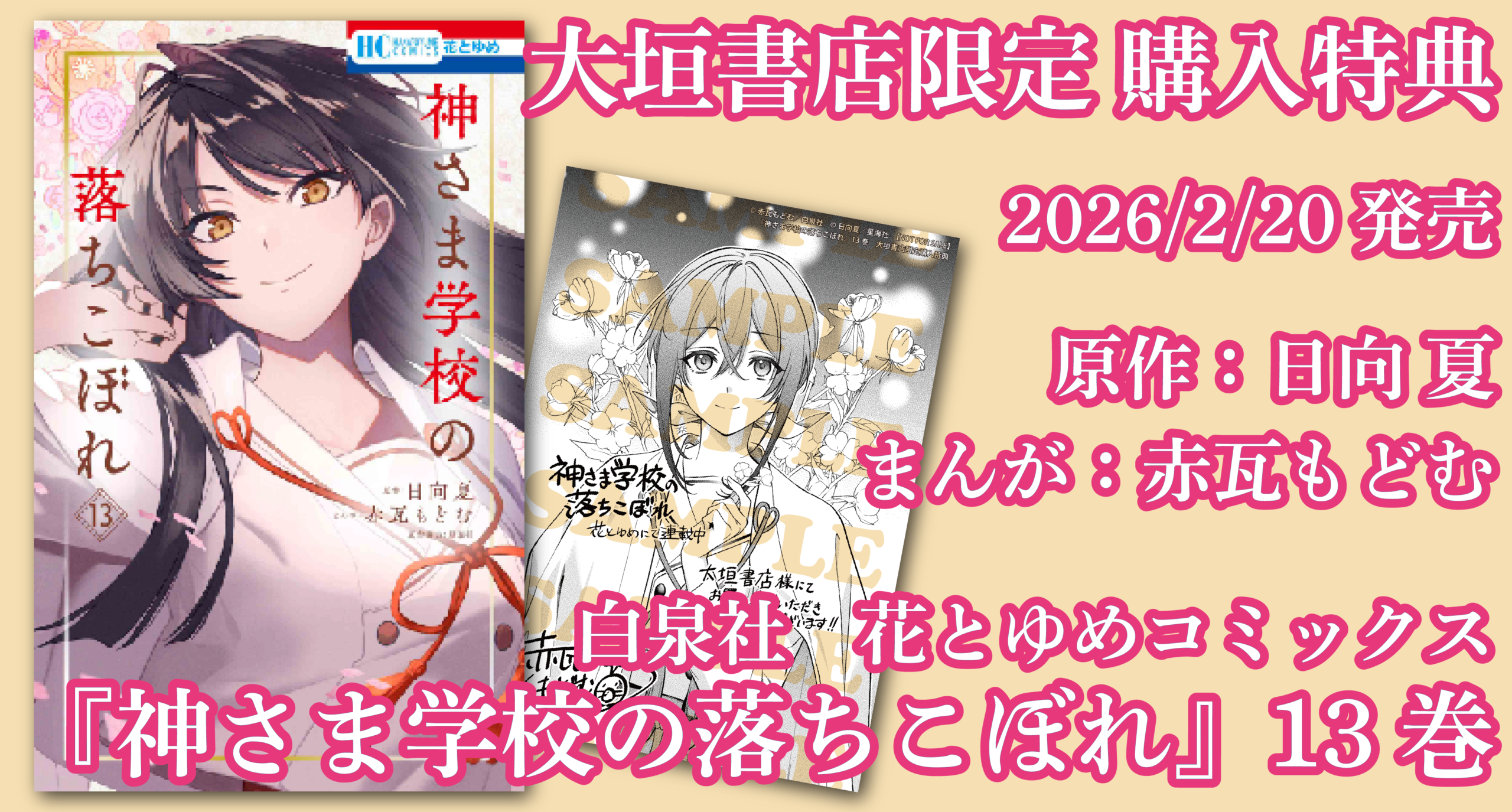 2/20発売】白泉社『神さま学校の落ちこぼれ⑬』大垣書店限定購入特典の